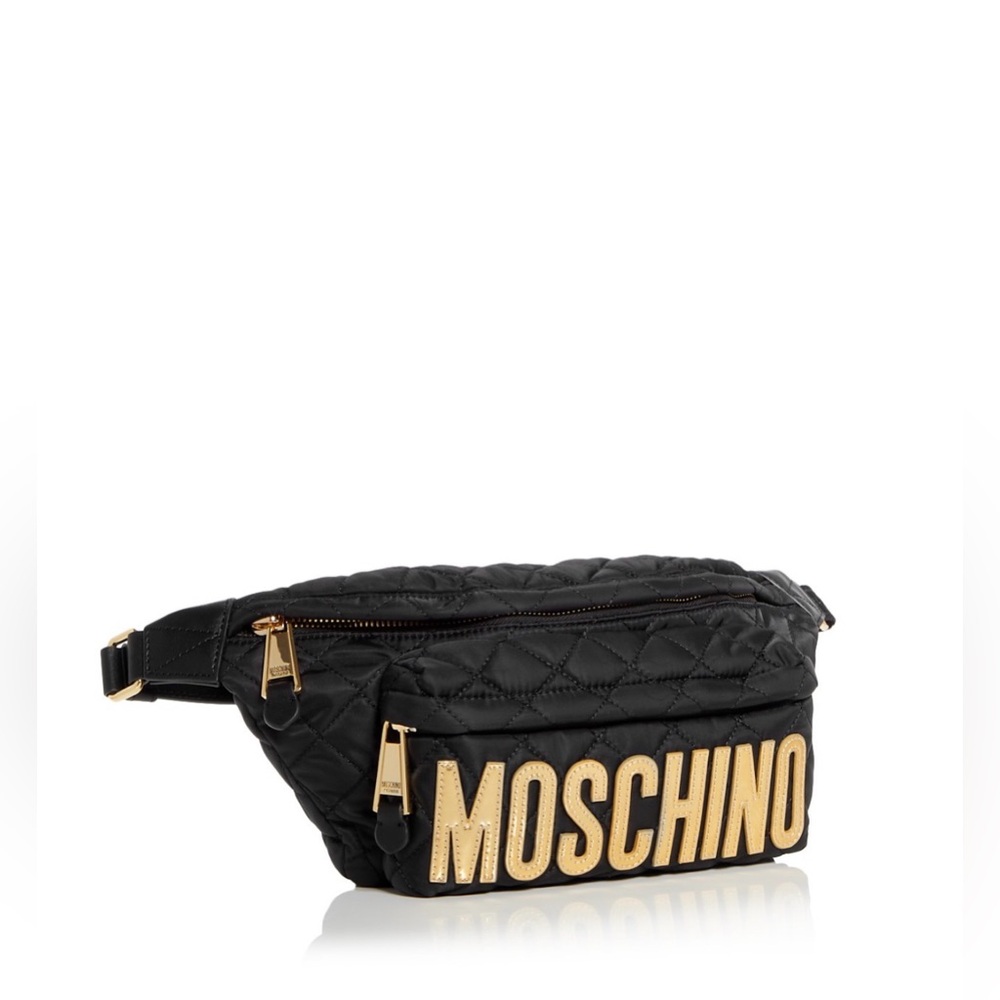 Moschino Black Quilted Nylon Belt Bag with Gold Lettering. Travel in Style - Picture 15 of 17
